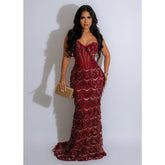 Wear Solid Color Sequ Sling Maxi Dress